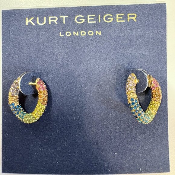 Kurt Geiger London Jewelry - Kurt Geiger London Rainbow Crystal Hoop Earrings Gold Tone NEW